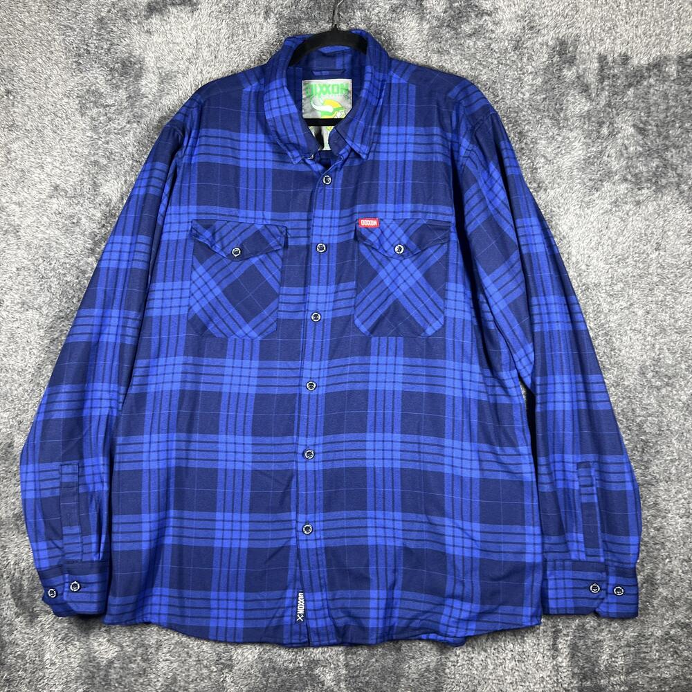 Dixxon Shirt Mens 2XL Blue Long Sleeve Button Up Flannel Pockets Polyester